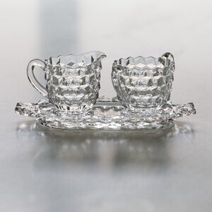 Fostoria American Small-size Cream and Sugar with Tray